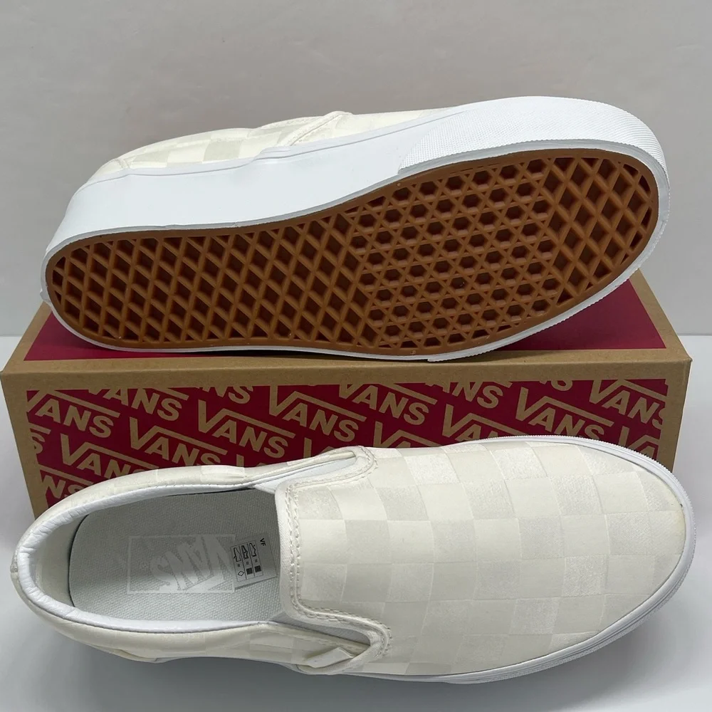 Vans Classic Slip-On Stackform Satin Checkerboard White VN000CN1CJ7 Platform